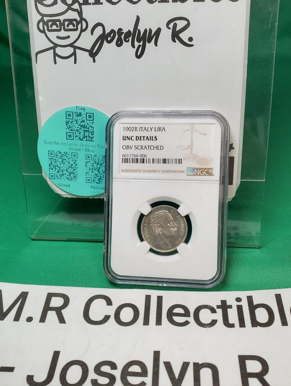 1902 Italy Lira is certified by NGC and graded as UNC Details OBV scratches